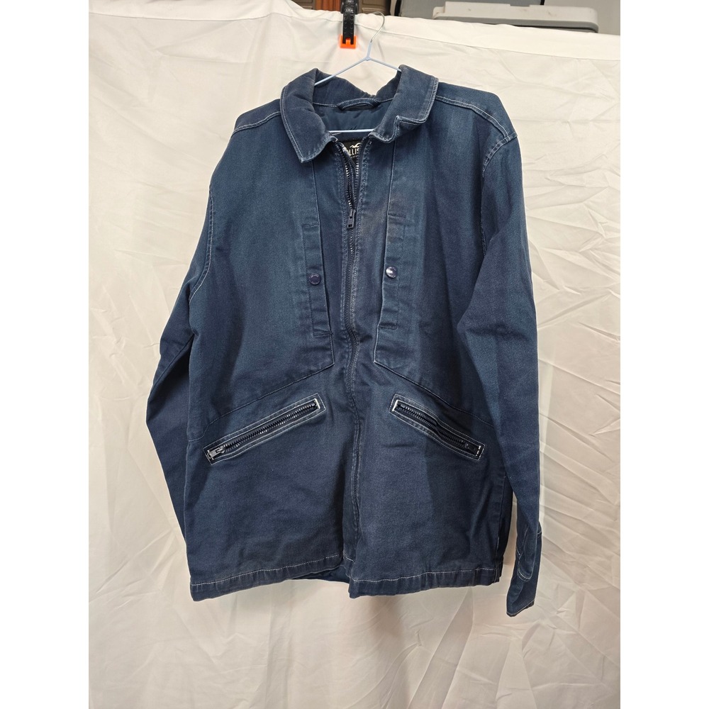 Hollister Mens Denim Jacket Blue Zip Up Collared Workwear‎ Style Size XL